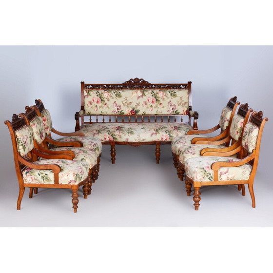 Image 1 of Vintage beech and walnut seating set, Czechoslovakia 1890