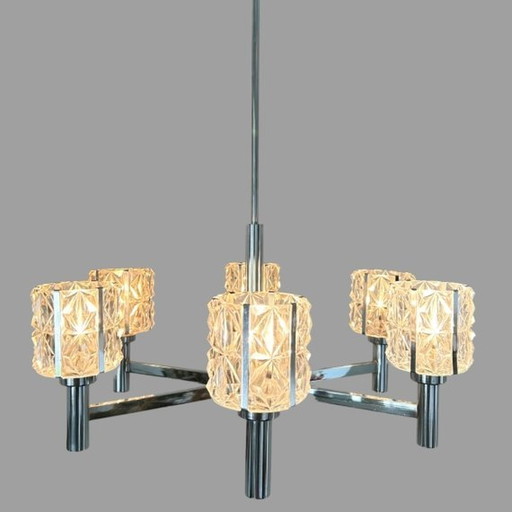 Mid - Century modern chandelier chrome 1970's