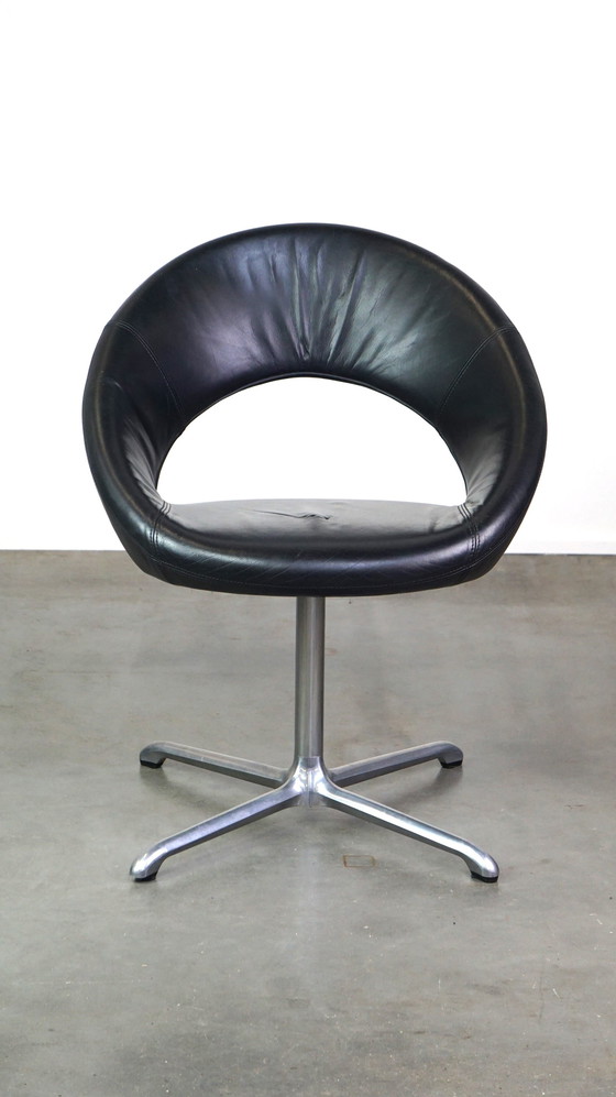 Image 1 of Black leather vintage Artifort designer armchair model NINA