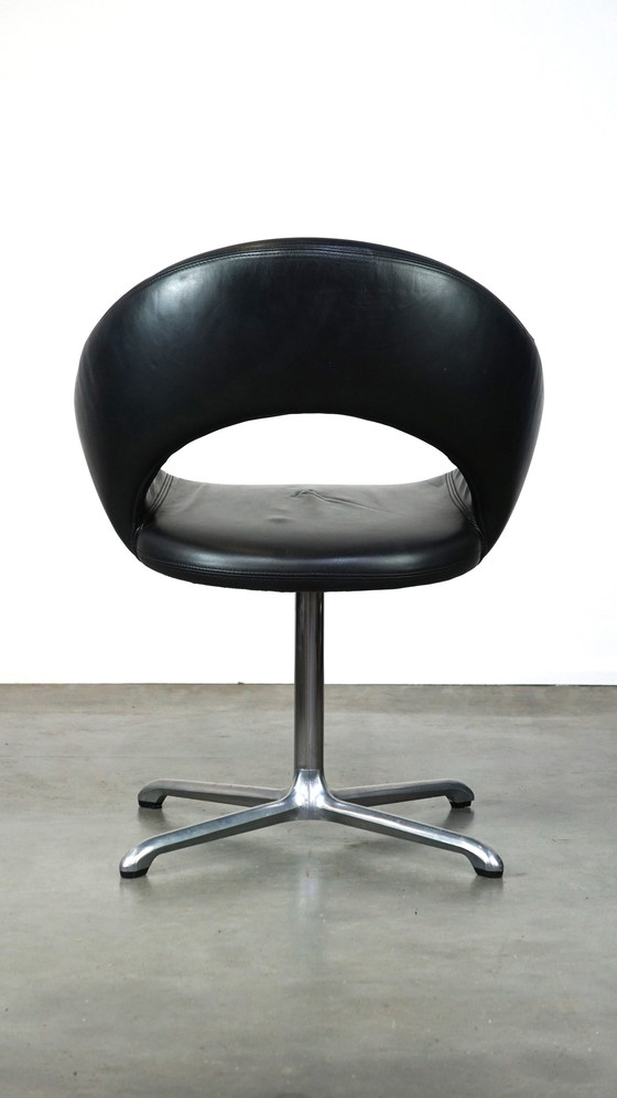 Image 1 of Black leather vintage Artifort designer armchair model NINA