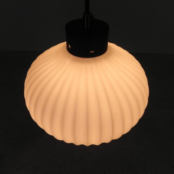 Image 1 of Vintage Pendant Lamp With White Ribbed Glass Bulb, 1960s