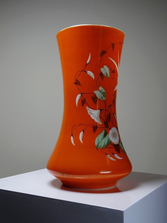 Image 1 of Large Hand-Painted And Enameled Opaline Crystal Vase Attributed To Baccarat 19th Century