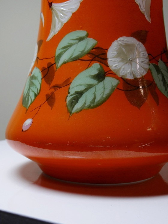 Image 1 of Large Hand-Painted And Enameled Opaline Crystal Vase Attributed To Baccarat 19th Century