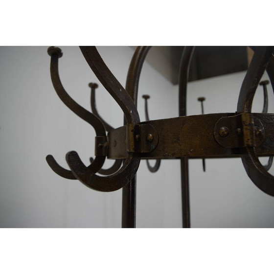 Image 1 of Vintage iron and brass finish coat rack by Vichr and Co., Austria 1900