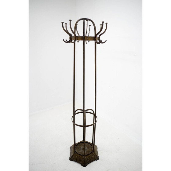 Image 1 of Vintage iron and brass finish coat rack by Vichr and Co., Austria 1900