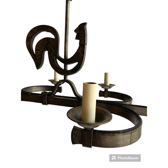 Image 1 of Vintage rooster chandelier in wrought iron, 1950