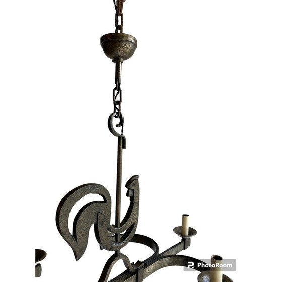 Image 1 of Vintage rooster chandelier in wrought iron, 1950