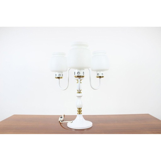 Pair of vintage glass and brass table lamps by Drukov Up, Czech 1970