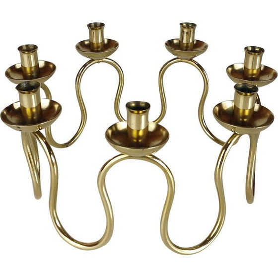 Image 1 of Scandinavian vintage brass candlestick by Lars Holmström for Arvika, 1950