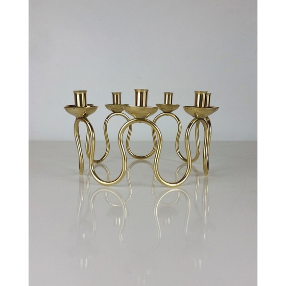 Image 1 of Scandinavian vintage brass candlestick by Lars Holmström for Arvika, 1950