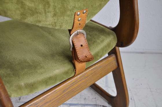 Image 1 of Midcentury dining chair with green velvet upholstery