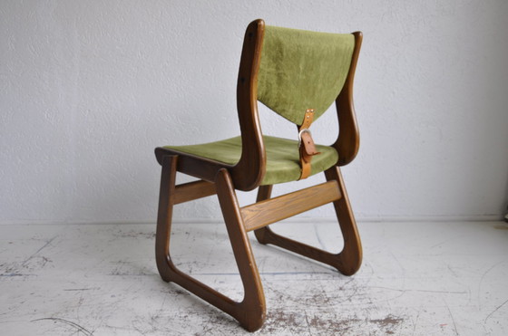 Image 1 of Midcentury dining chair with green velvet upholstery