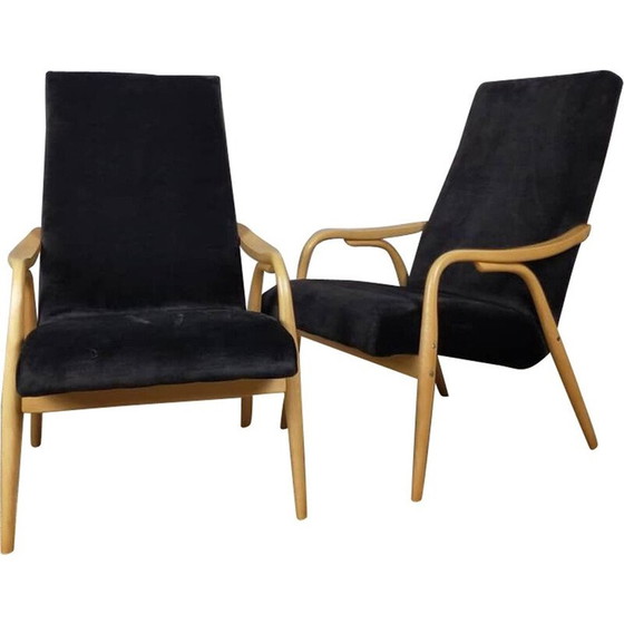 Image 1 of Pair of vintage beechwood armchairs by Antonin Susam for Ton, 1950