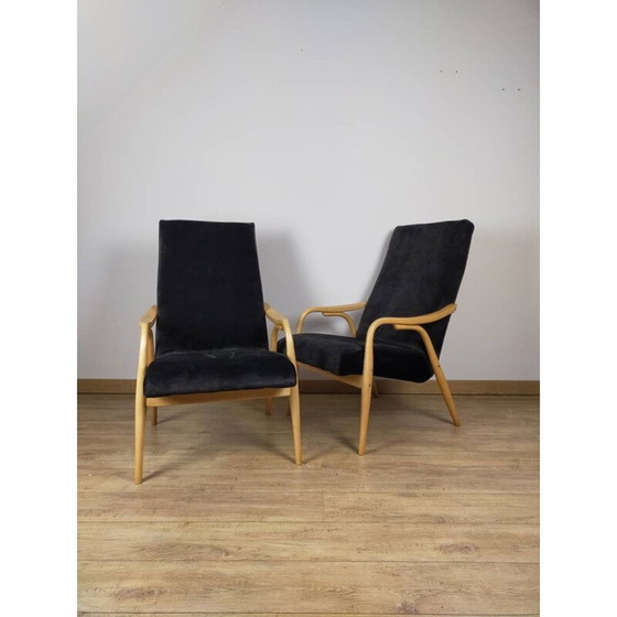 Image 1 of Pair of vintage beechwood armchairs by Antonin Susam for Ton, 1950
