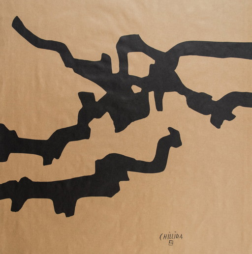 Eduardo Chillida : Lithographie sur papier d'emballage brun