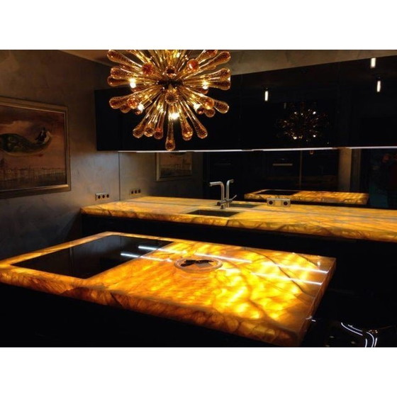 Image 1 of Contemporary Amber Murano Glass “Drops” Sputnik Chandelier