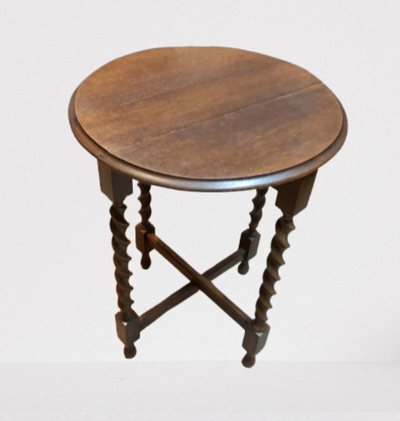 Image 1 of Antique English Oak Wood Folding Side Table 1900 Jacobean Style