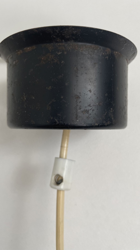 Image 1 of Vintage pendant lamp frosted glass black metal