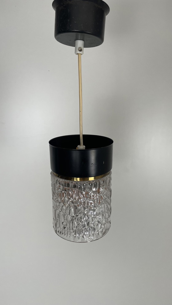 Image 1 of Vintage pendant lamp frosted glass black metal