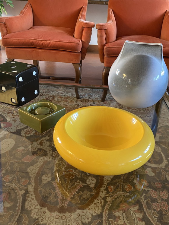 Image 1 of Space Age Large Yellow Ceramic Centerpiece / Vide Poche, Sicart Italy 1970S