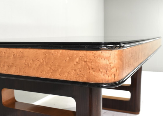 Image 1 of BORSANI Art-Deco Dining table / Desk in Burl wood / Walnut and Glass – Italy, circa 1950