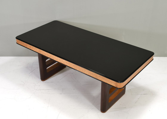 Image 1 of BORSANI Art-Deco Dining table / Desk in Burl wood / Walnut and Glass – Italy, circa 1950