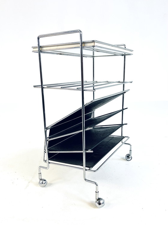 Image 1 of Midcentury Bauhaus Rolling Magazine Holder '80s