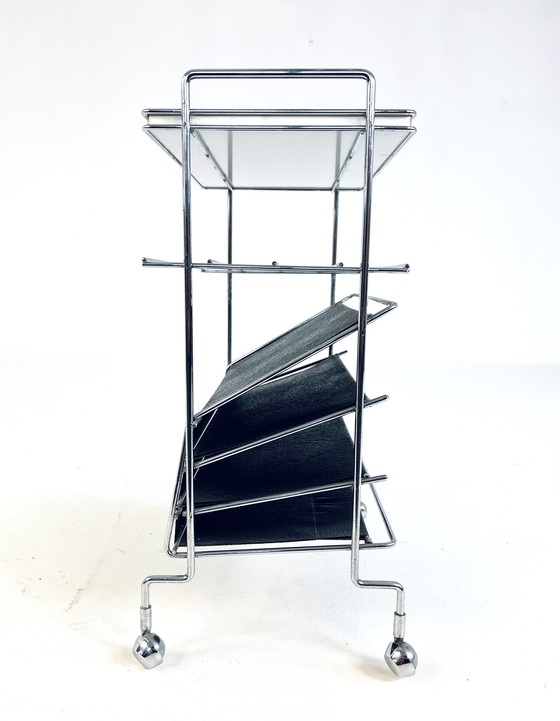 Image 1 of Midcentury Bauhaus Rolling Magazine Holder '80s