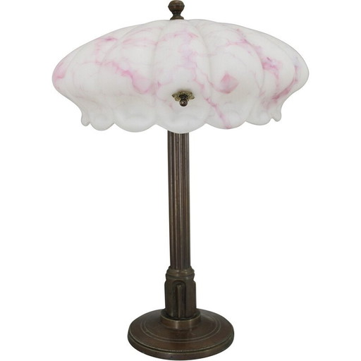 Lampada da tavolo vintage in stile secessione in ottone e vetro, Cecoslovacchia 1920