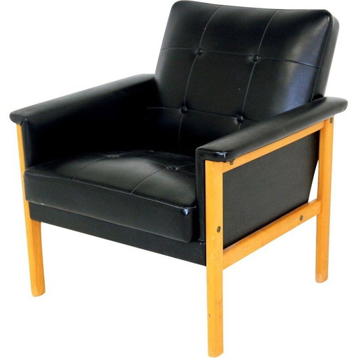 Scandinavian vintage armchair in leatherette, Sweden 1950