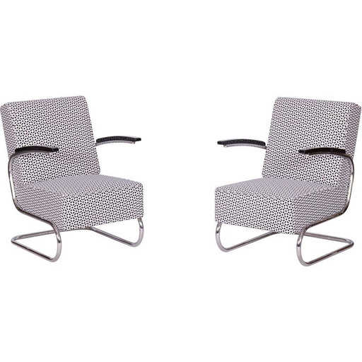 Pair of vintage Bauhaus armchairs in chrome steel by Mücke Melder, Czechoslovakia 1930