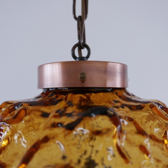 Image 1 of Lampada a sospensione vintage in rame e vetro, Danimarca 1970