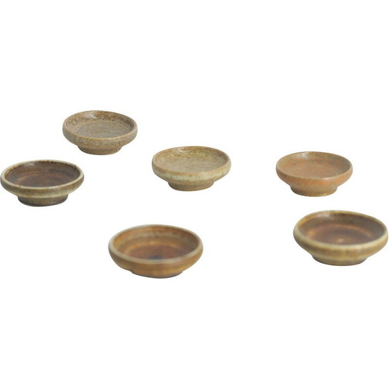 Image 1 of Set of 6 vintage brown stoneware collectible bowls by Gunnar Borg for Höganäs Ceramics, Sweden 1960