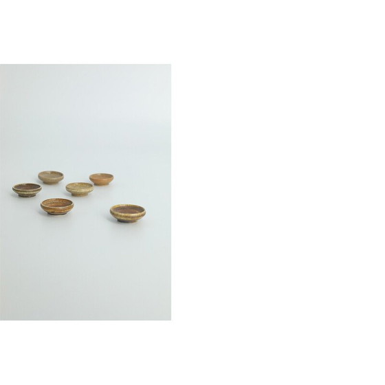 Image 1 of Set of 6 vintage brown stoneware collectible bowls by Gunnar Borg for Höganäs Ceramics, Sweden 1960