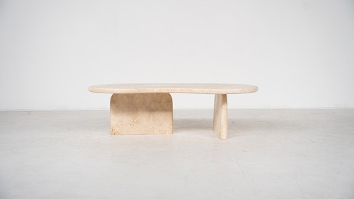 Contemporary Bean Shaped Coffee Table, Travertine