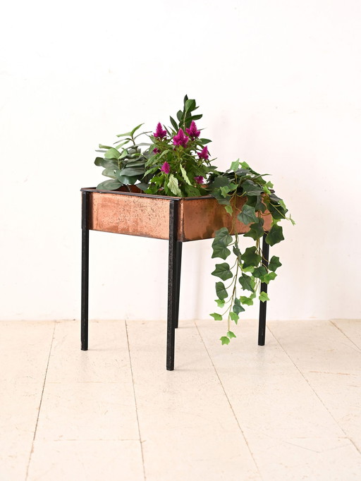Vintage Metal Planter With Copper Insert
