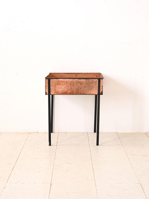 Vintage Metal Planter With Copper Insert