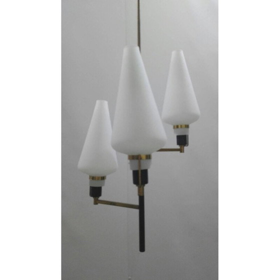 Image 1 of Lampadario vintage in ottone e vetro di Oscar Torlasco - anni '60
