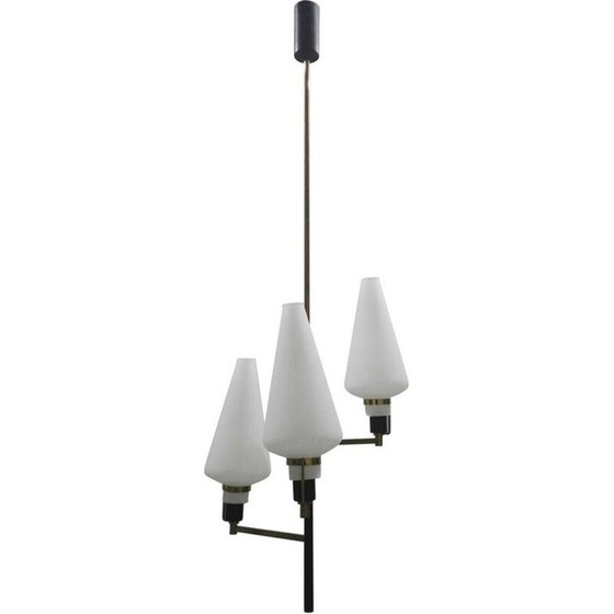 Image 1 of Lampadario vintage in ottone e vetro di Oscar Torlasco - anni '60