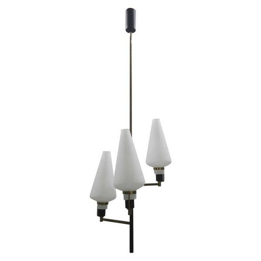 Vintage chandelier in Brass and Glass by Oscar Torlasco - 1960s