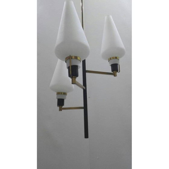 Image 1 of Lampadario vintage in ottone e vetro di Oscar Torlasco - anni '60