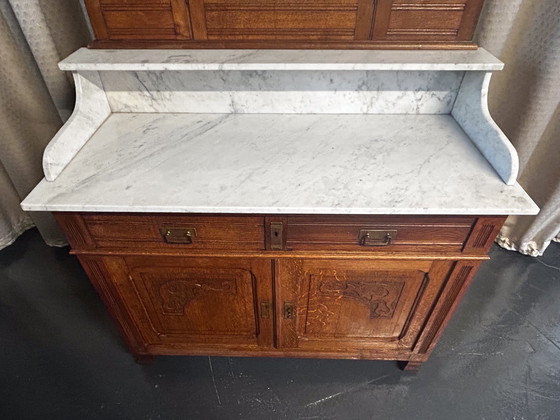 Image 1 of Antique mirror sideboard Art Nouveau marble top oak