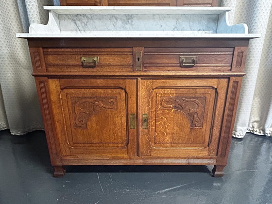 Image 1 of Antique mirror sideboard Art Nouveau marble top oak