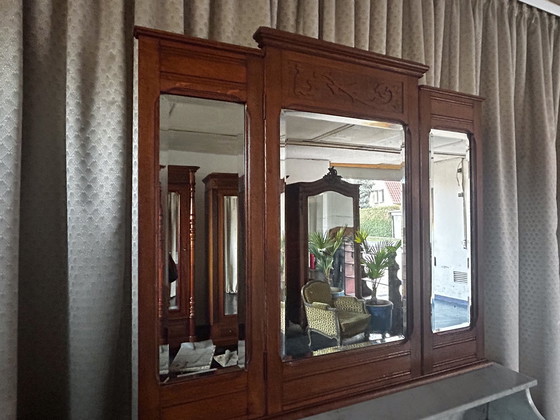 Image 1 of Antique mirror sideboard Art Nouveau marble top oak