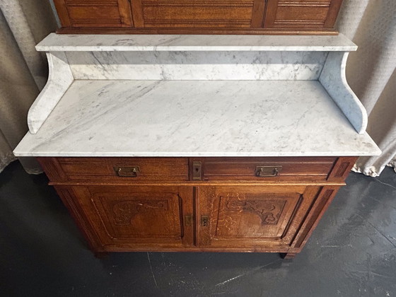 Image 1 of Antique mirror sideboard Art Nouveau marble top oak