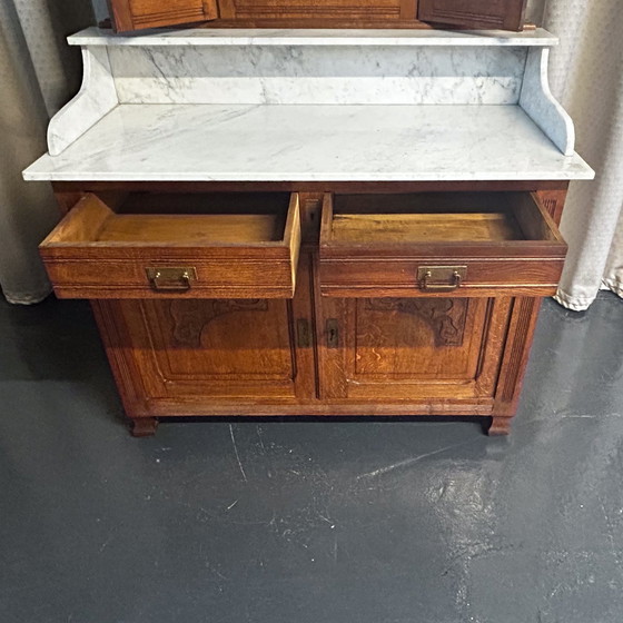 Image 1 of Antique mirror sideboard Art Nouveau marble top oak