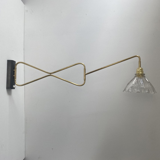 Image 1 of Antique Stem Lamp Brass And Prismatic Glass Xxl