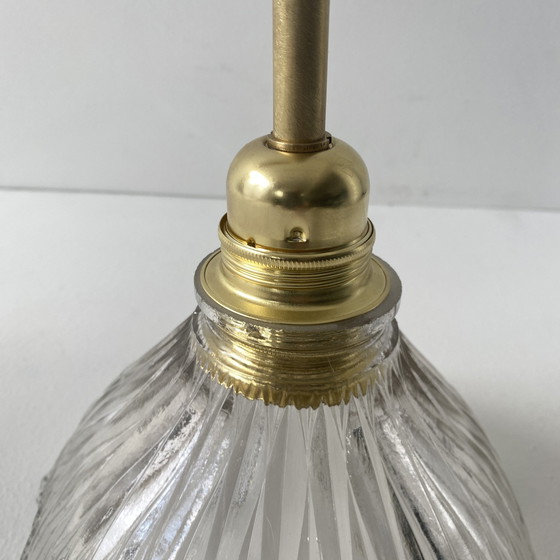 Image 1 of Antique Stem Lamp Brass And Prismatic Glass Xxl