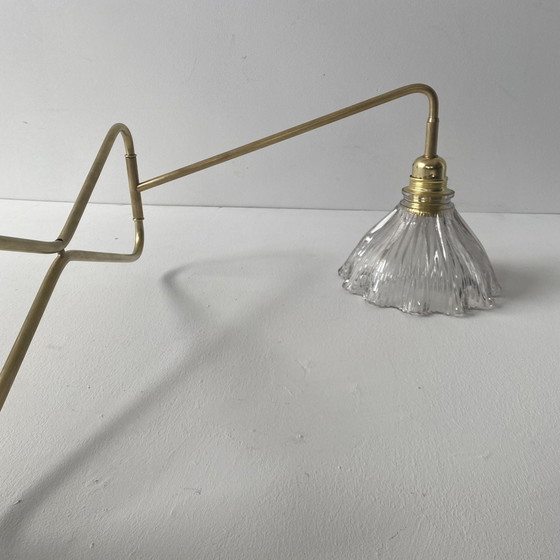 Image 1 of Antique Stem Lamp Brass And Prismatic Glass Xxl