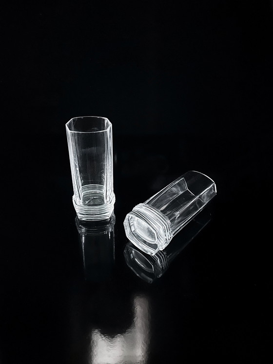 Image 1 of 6 vintage Christian Dior drinking crystal glasses 80s Art Deco Revival long drink water